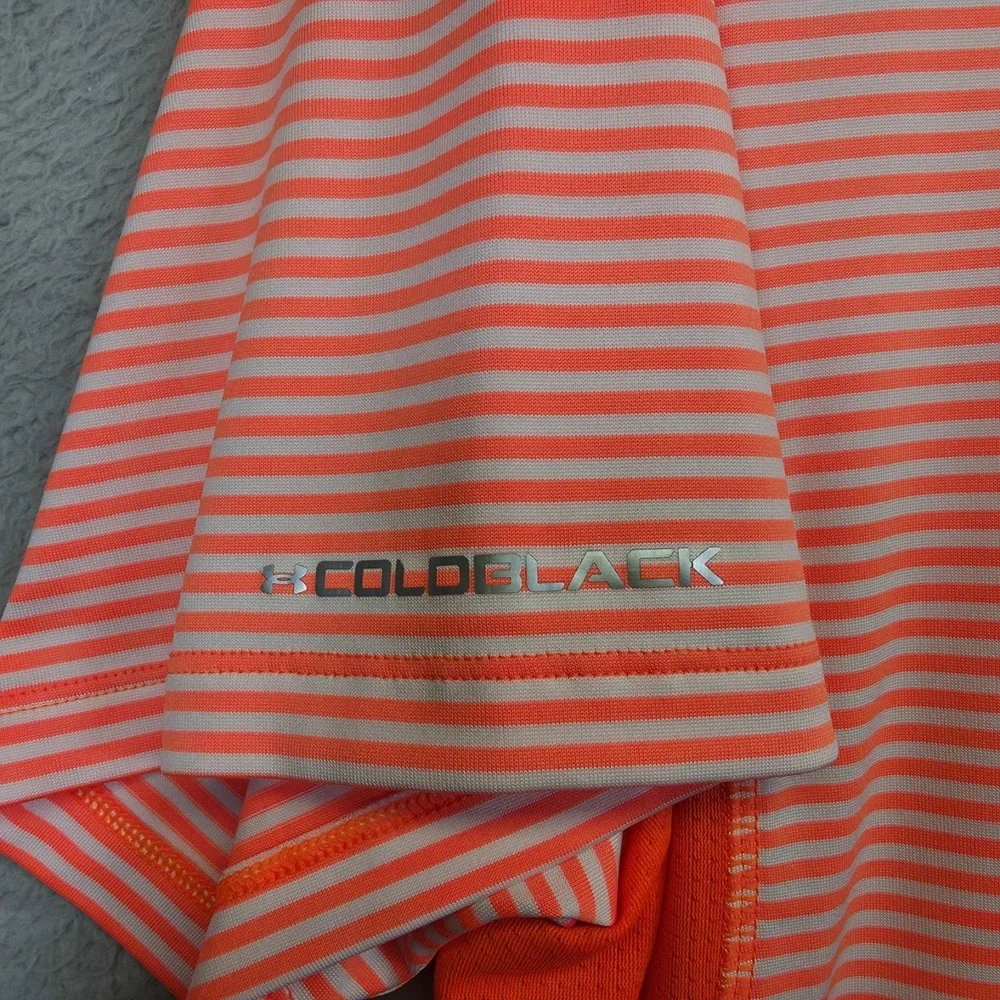 Under Armour Golf Polo Shirt Mens XL Orange Green Striped Stretch Sports Outdoor